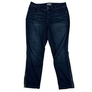 Chico's So Slimming Straight Leg Zipper Ankle Cropped Denim Jeans 10 Dark Wash